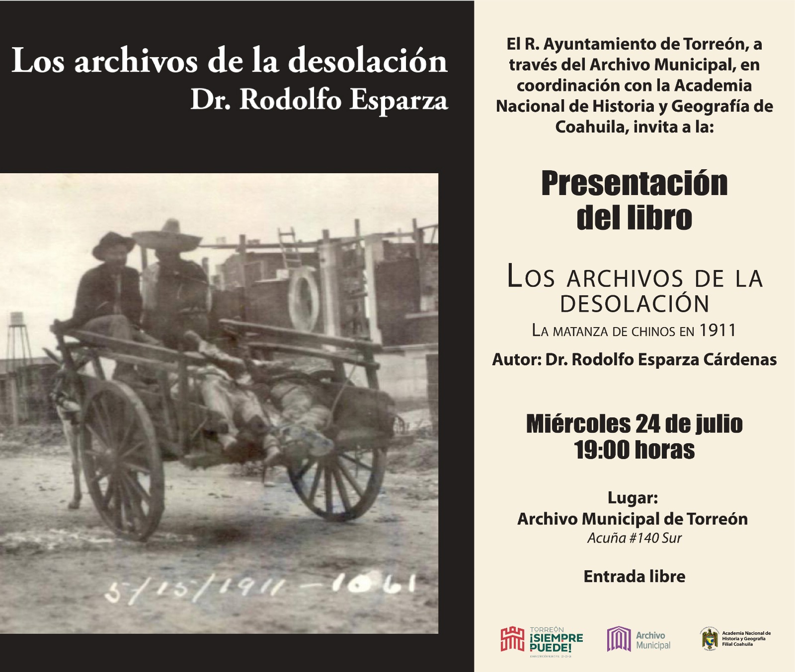 Este miércoles se presentará el libro: Los archivos de la desolación, la matanza de chinos en 1911